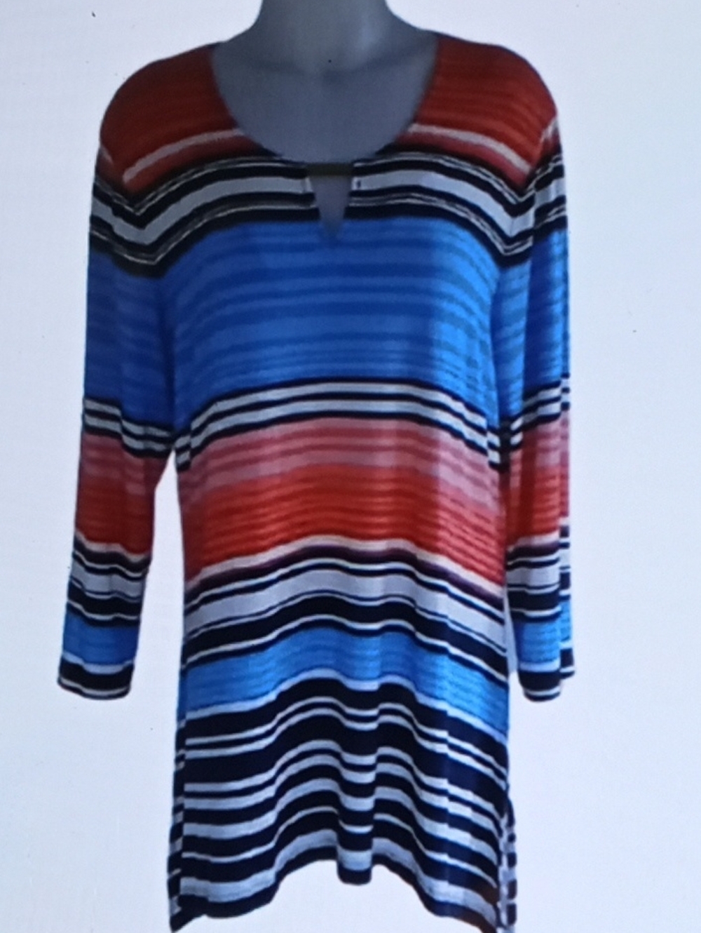 Ruby Rd Striped Blue and Red Women's Tunic Top